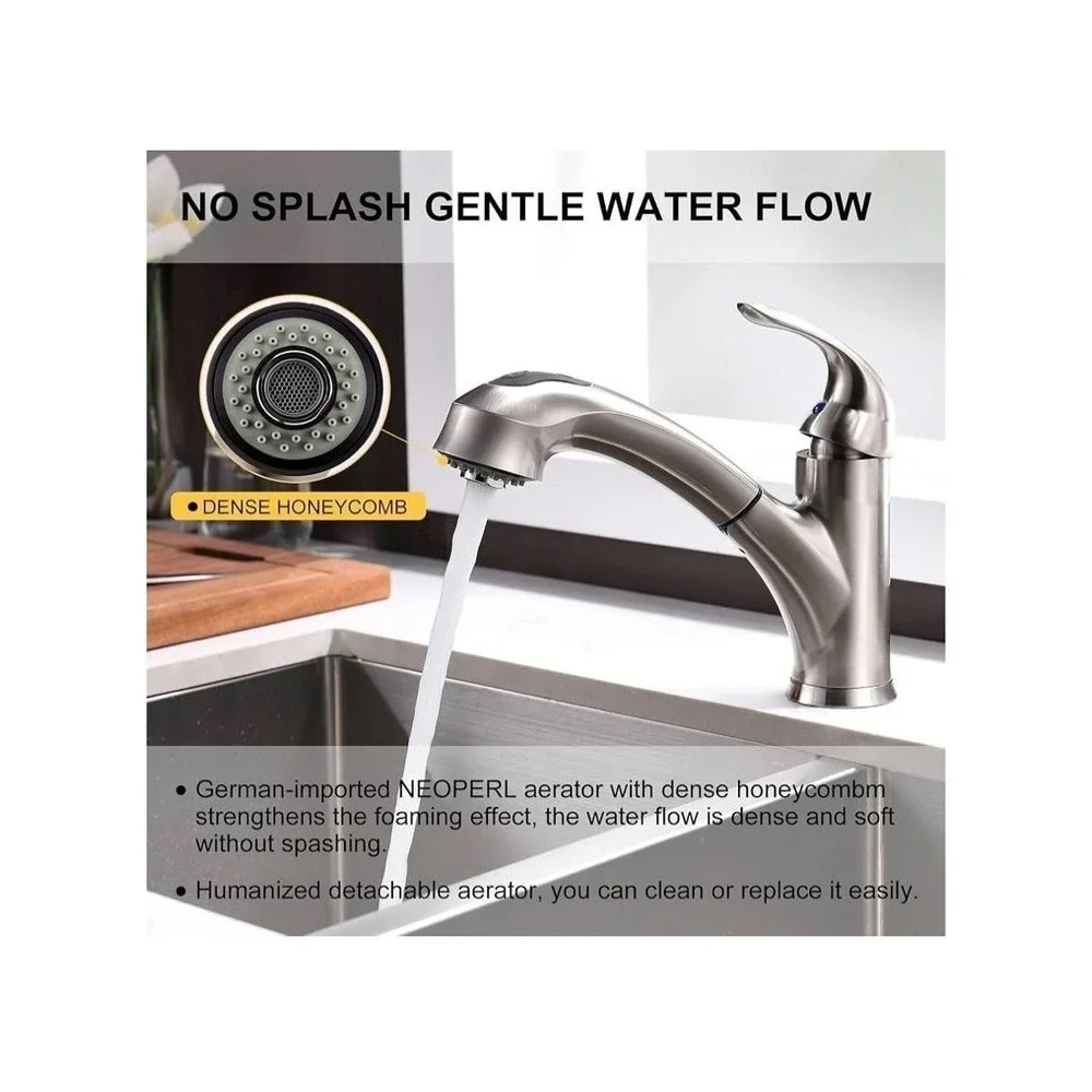 Kaiping Glamour Kitchen Faucet Single Handle Pull Out Sprayer Tap Brushed Nickel